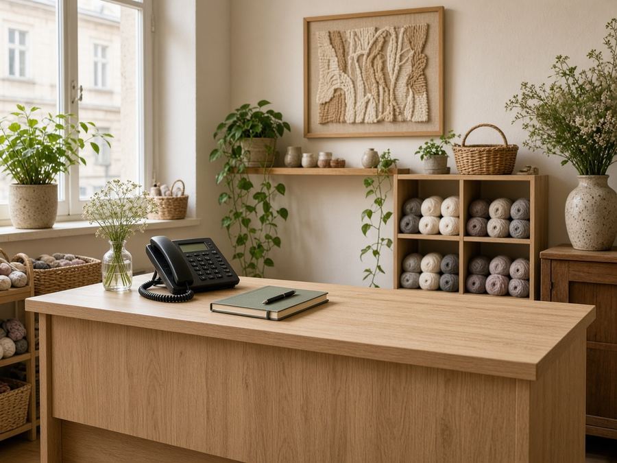 Contact desk at Dilencrach Knitting in Ljubljana